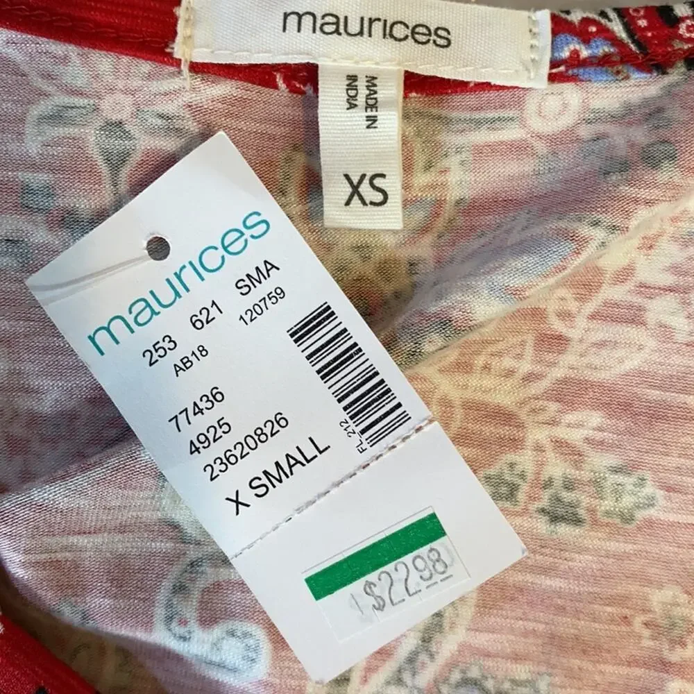 Maurices Paisley Bandana Ruffle Lace Sleeveless Blouse X-Small NWT